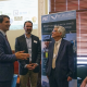 Rep. Dylan Fernandes, Matthew Charette and Michael Triantafyllou talk after a presentation on the Blue Economy at the State House