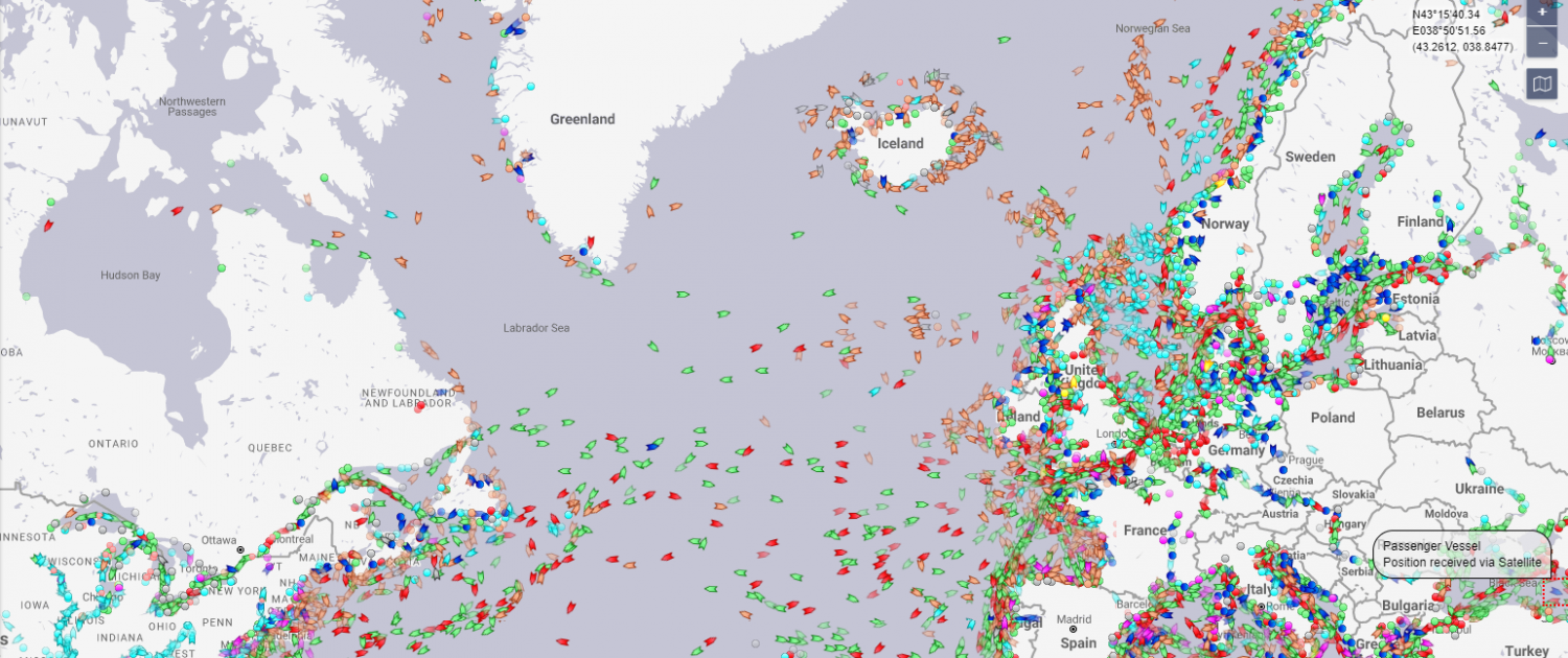 A map showing shipping routes between the Northeast US and Europe, including Norway.