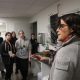 Carolina Bastidas, MIT Sea Grant Research Scientist, speaks to a group of female students in the lab.