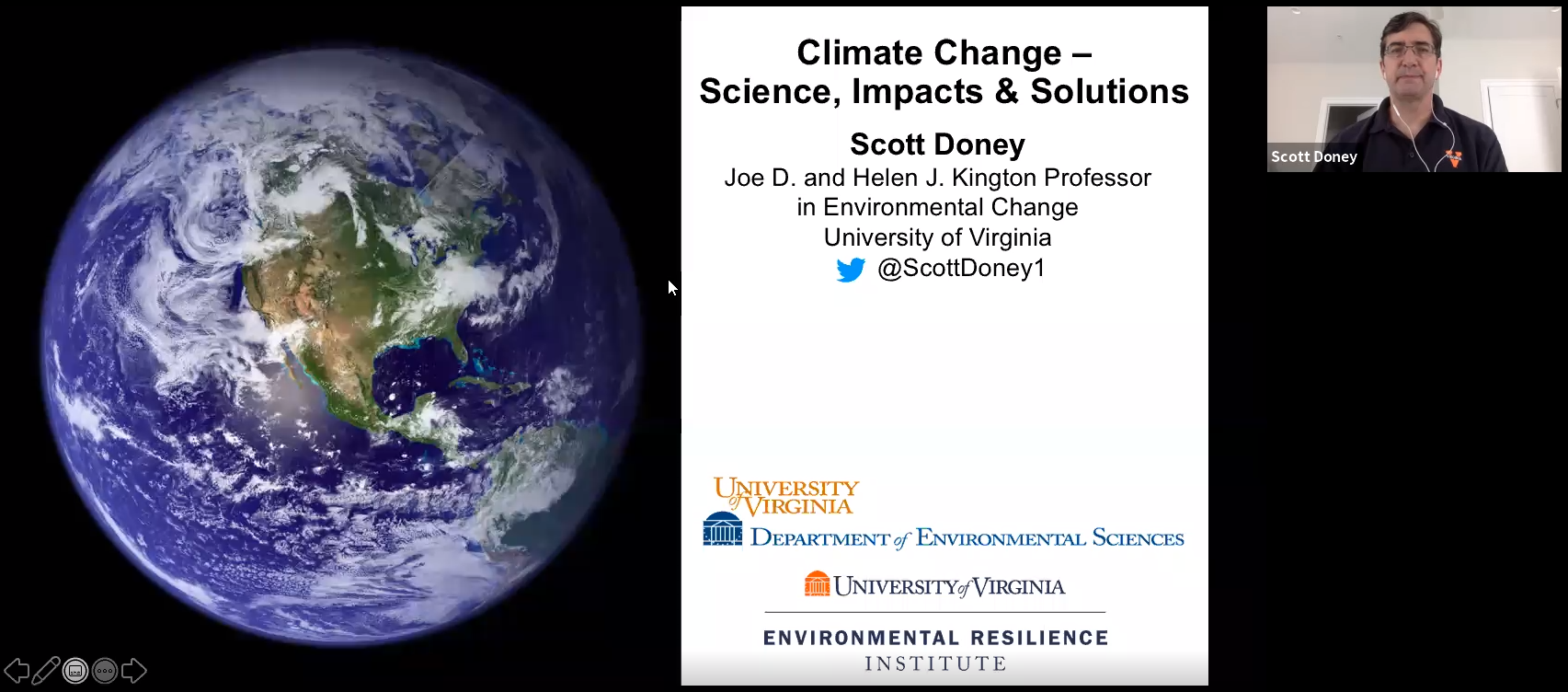 Screenshot of the video lecture showing the earth and Scott Doney