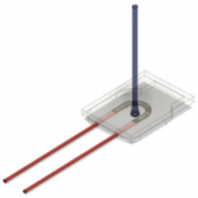 A graphic illustration of a whisker sensor with wiring and cast silicone