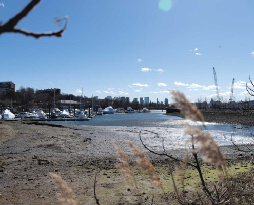 The view down Island End River, which marks the boundary between Chelsea and Everett.